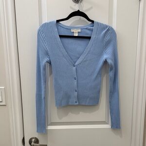 Light Blue H&M Ribbed V-Neck Cardigan